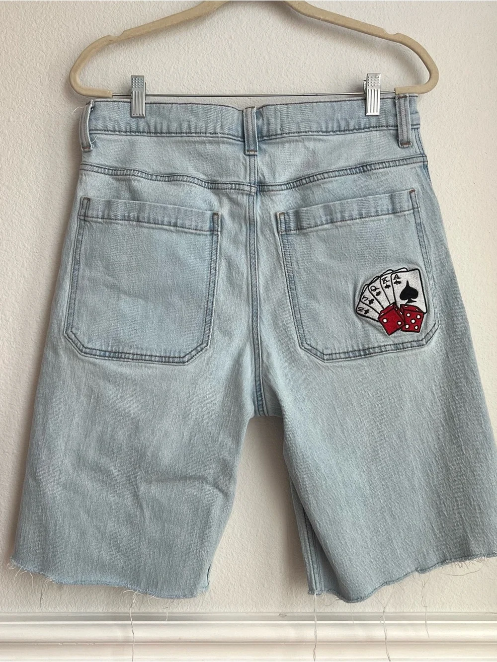 Hollister Men’s Super Baggy Men’s Light Was Denim Shorts Cards on Pocket Y2K